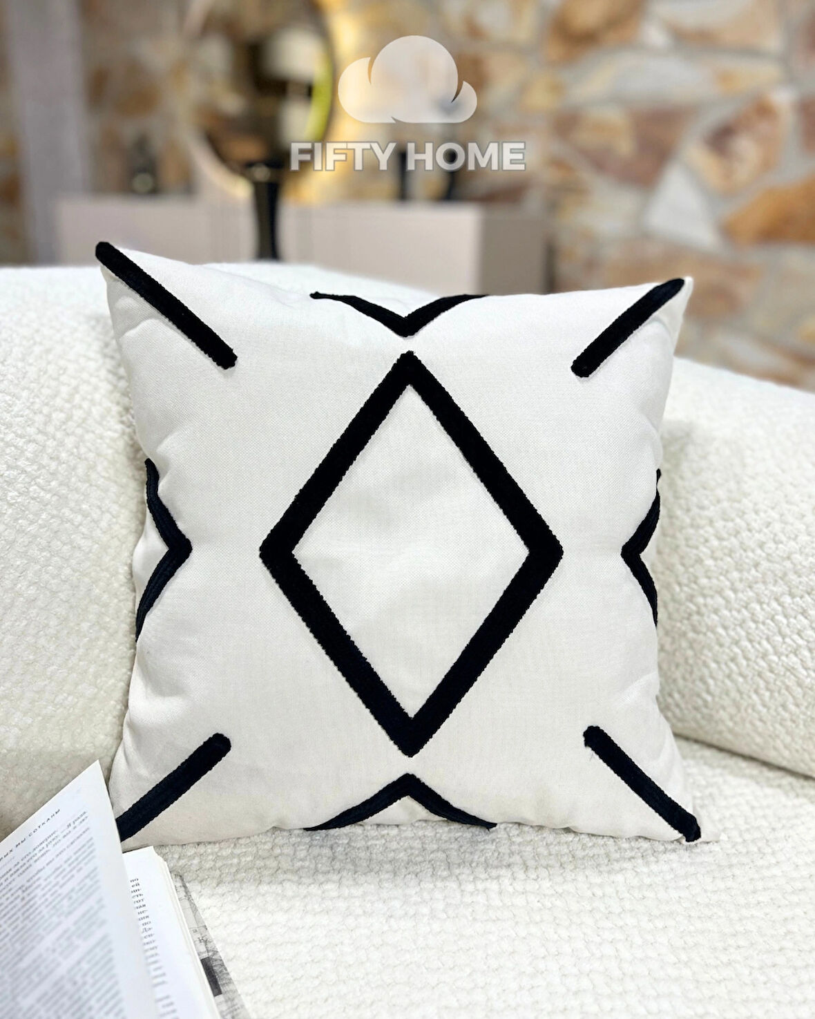 1 adet Punch kırlent kılıfı geometrik - punch yastık kılıfı krem bej beyaz 43 x 43 cm