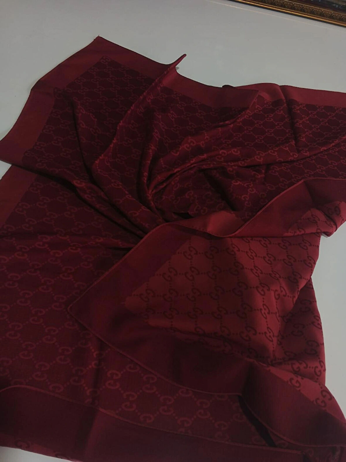 gg desen cift taraflı eşarp bordo