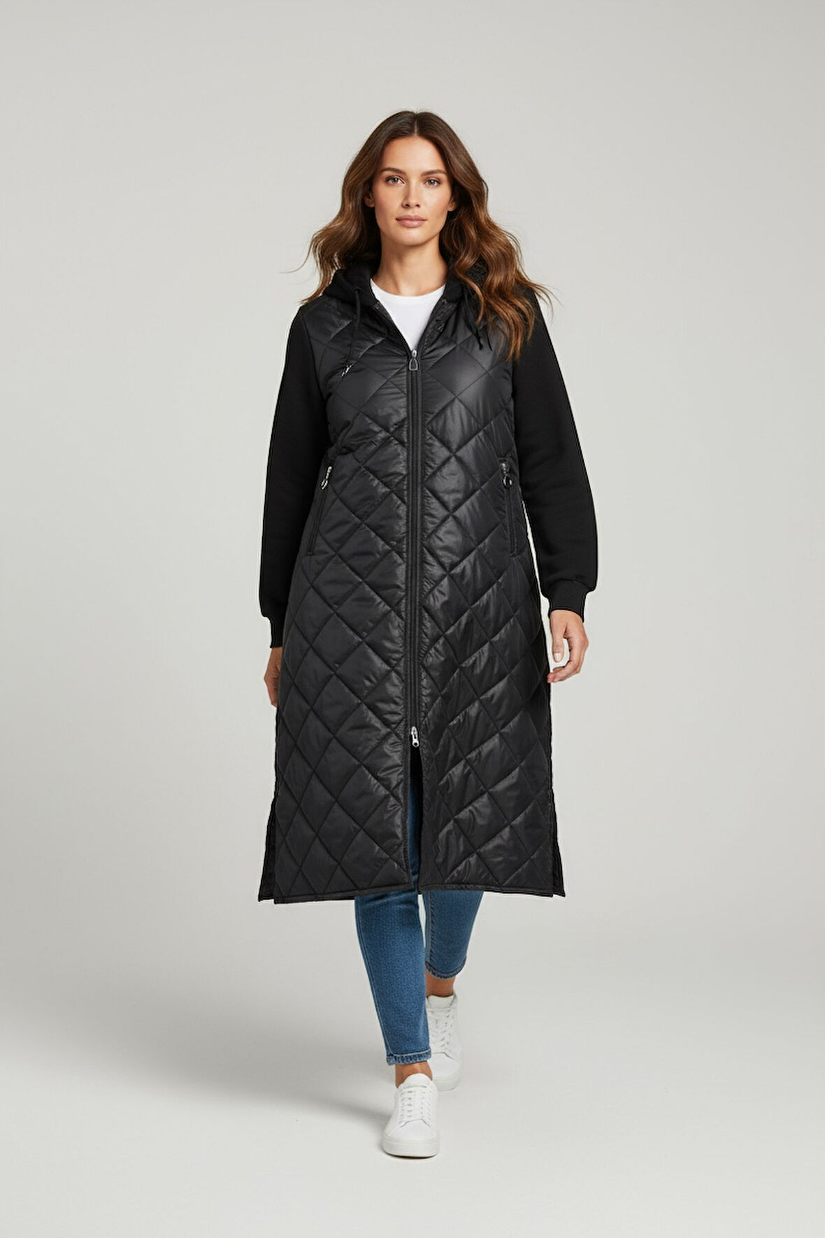 KADIN ÖNÜ FERMUARLI YANLARDAN CEPLİ KAPŞONLU KAPİTONE KAP