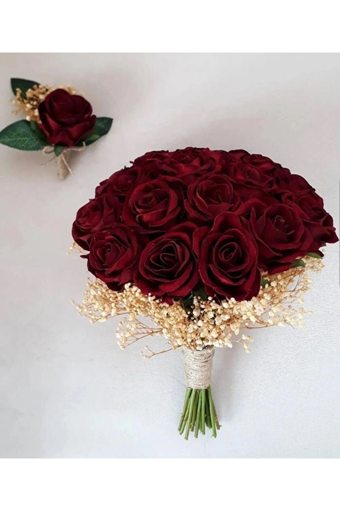 Kadın Kırmızı Yapay Gelin Buketi