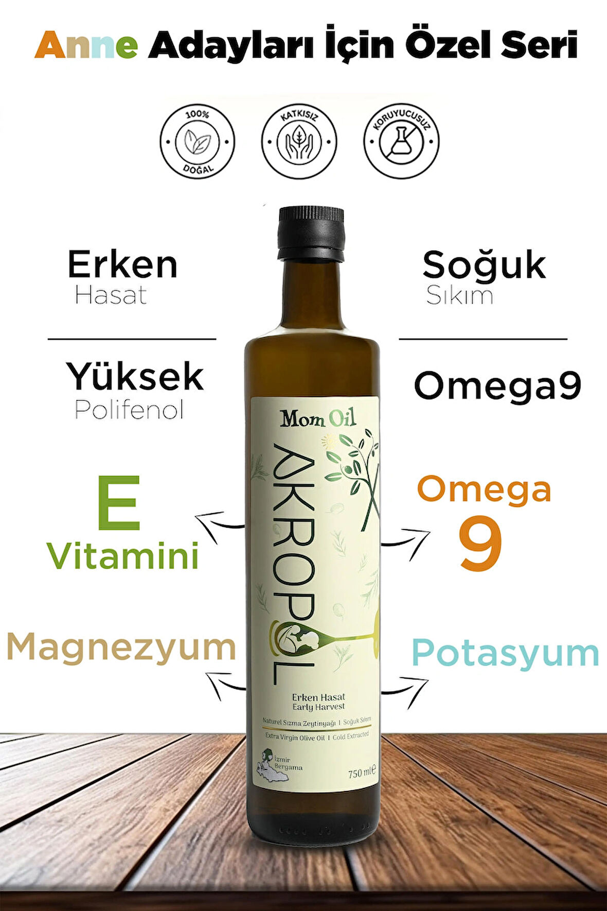 Hamileler Için Soğuk Sıkım Erken Hasat Natürel Sızma Zeytinyağı - Organik Zeytinyağı 750 ml Cam Şişe