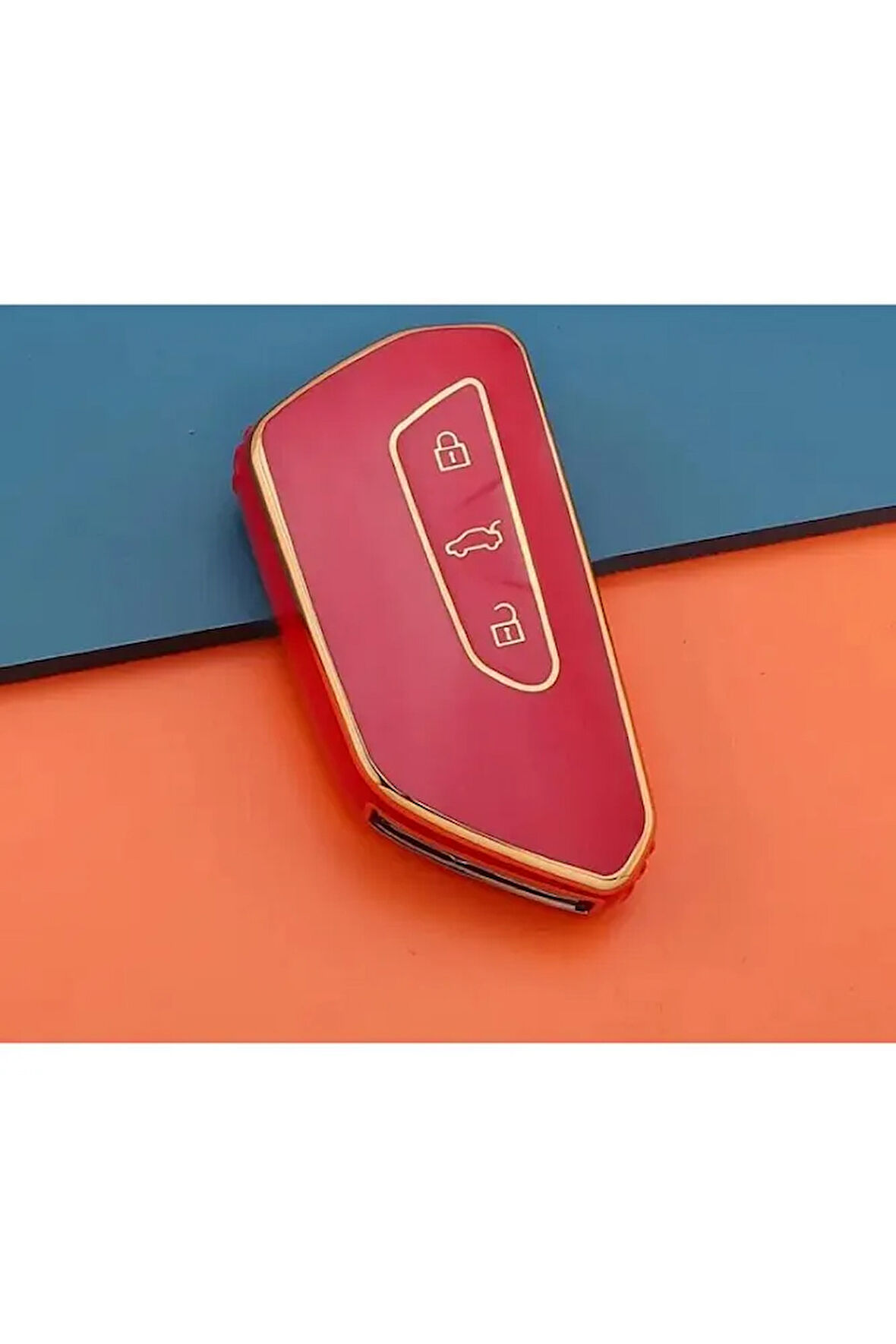 Yeni Tiguan 2024 Ve Üzeri Uyumlu Anahtar Koruma Kılıfı Kırmızı Altın 2.Resime Bakınız