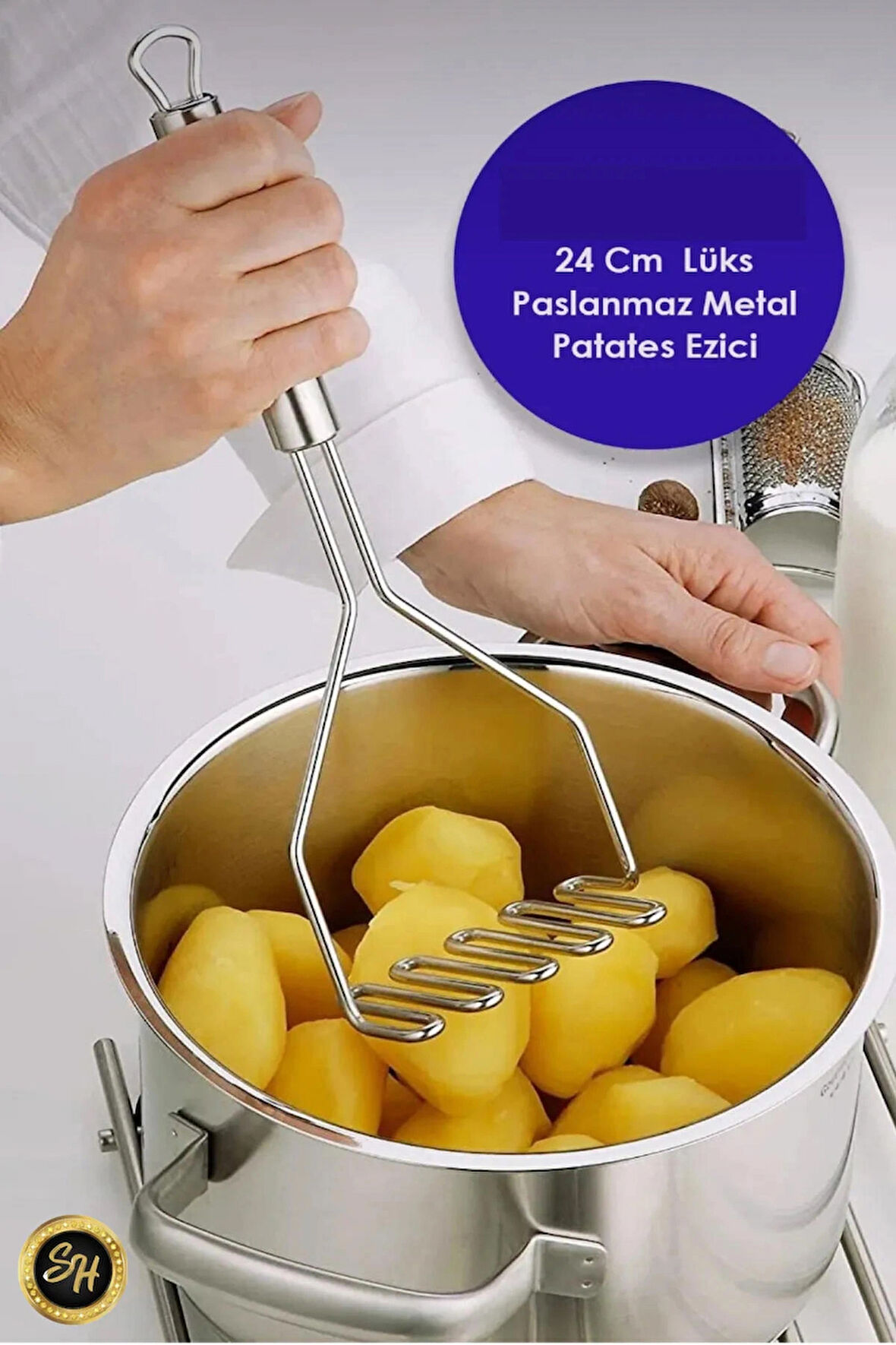 Pratik 24 cm Lüks Paslanmaz Metal Patates Ezici | Patates Ezici Püre Yapıcı