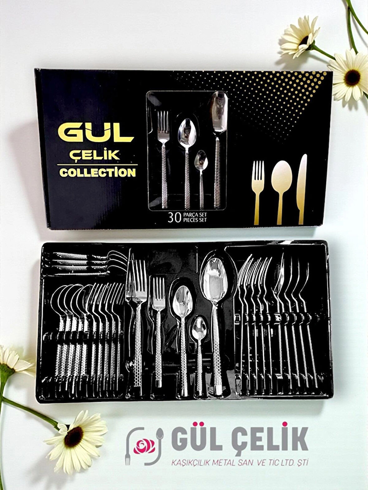 30 Parça 6 Kişilik Çatal Kaşık Seti Taş Model Kutulu 18/0 Kalite
