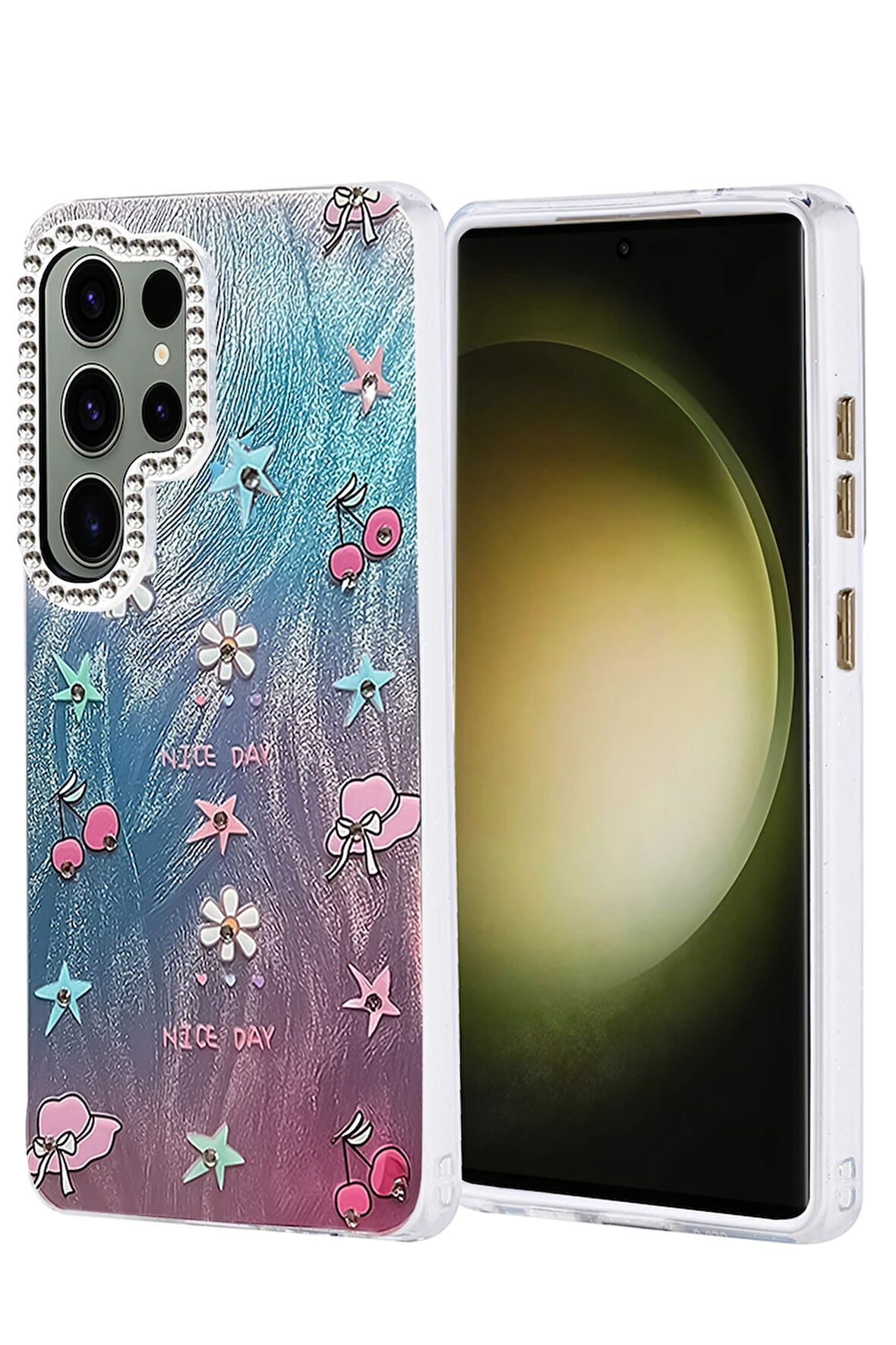 Samsung Galaxy S23 Ultra Kılıf Parlak Desenli Taşlı Azn-Blade