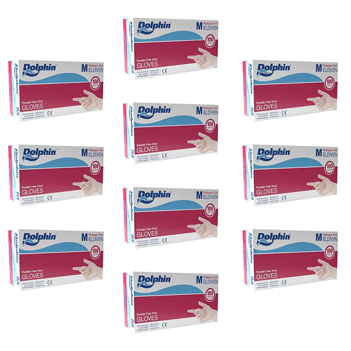 Dolphin Pudrasız Vinil Vinyl Tek Kullanımlık Eldiven Şeffaf Medium Orta Boy - 100'lü 10 Paket
