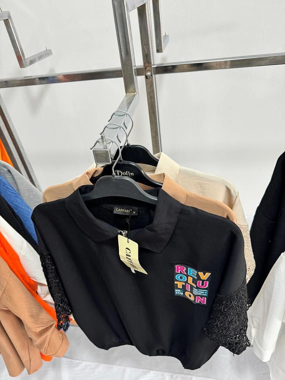 kolu dantelli yaka fermuarlı Kadın gömlek