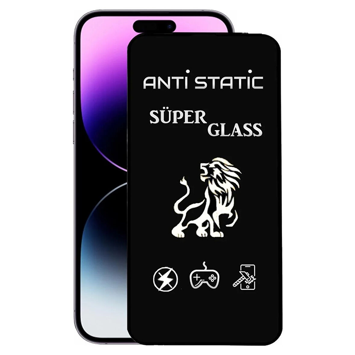 iPhone 14 Pro Max Anti Static Toz Tutmayan Çerçeveli Temperli Ekran Koruyucu Cam