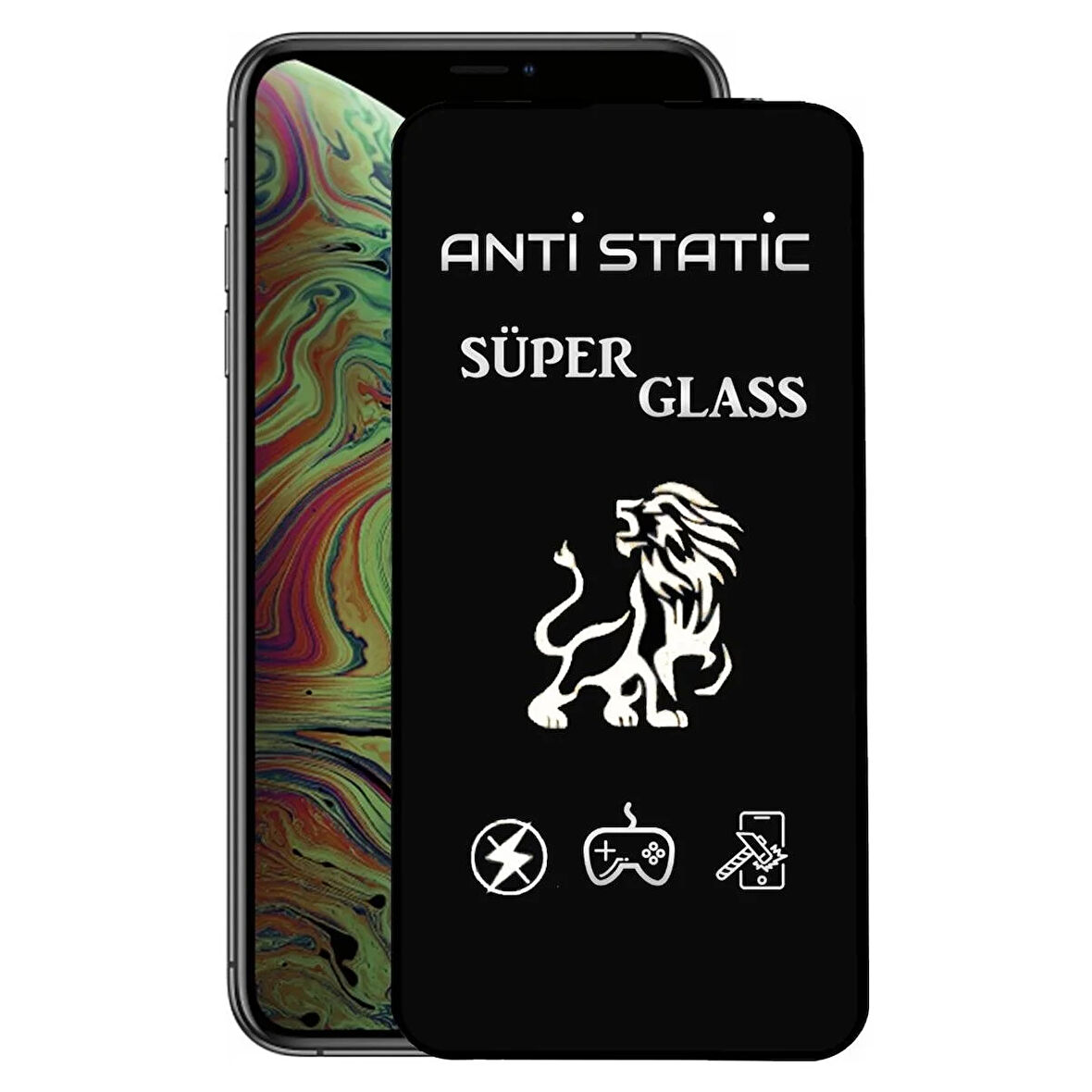 iPhone Xs MAX Anti Static Toz Tutmayan Çerçeveli Temperli Ekran Koruyucu Cam