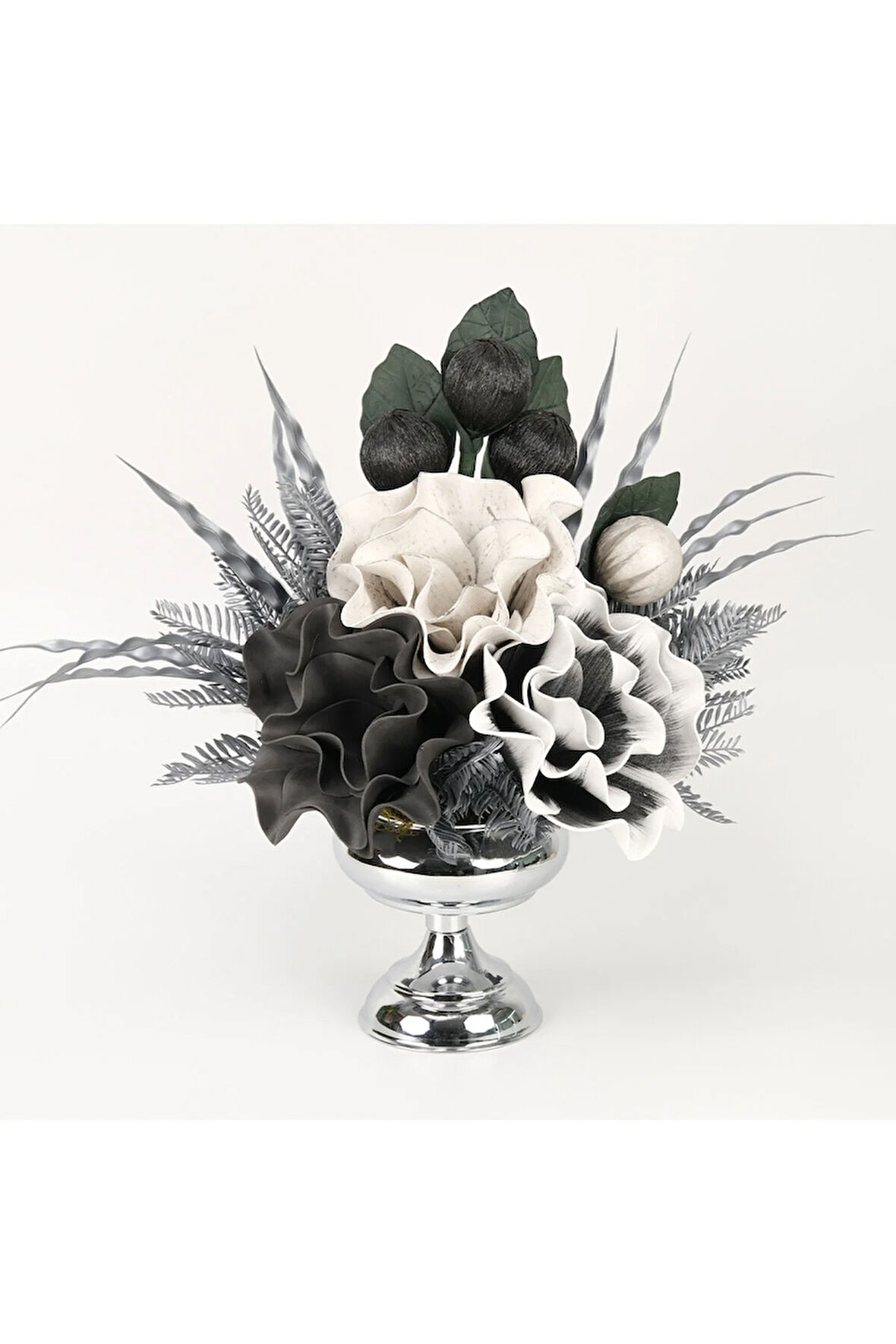 Yapay Çiçekli Gümüş Küçük Ayak Vazo No:5