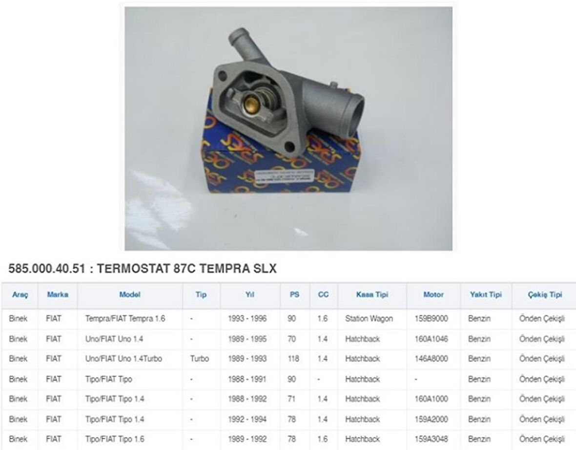 TERMOSTAT 87 C SLX TEMPRA TIPO 1.4 1.4IE 1.6 1.6IE UNO70 04325101 7581200 7581201 7778653 GOLD