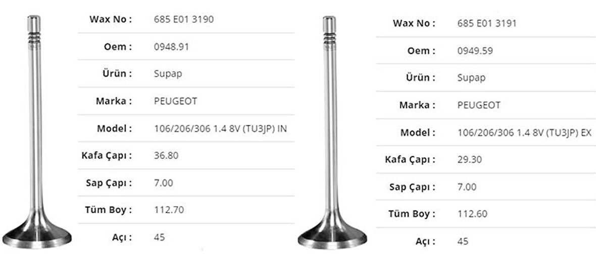 SUBAP EMME EKSOZ TAKIM PEUGEOT 106/206/306 1.4 8V (TU3JP) 8V 0948.91-0949.59 GOLD