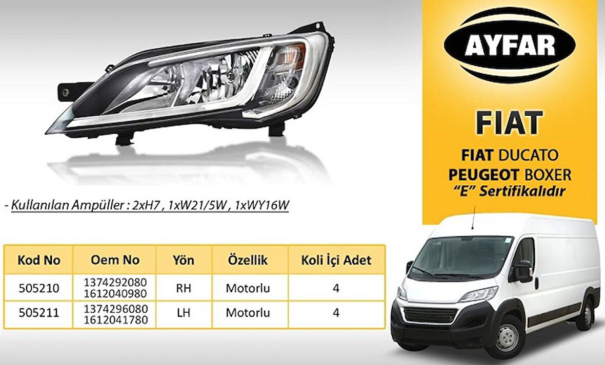 DUCATO BOXER JUMPER SOL ÖN FAR MOTORLU (2014-&gt;) 1374296080 AYFAR-505211 GOLD