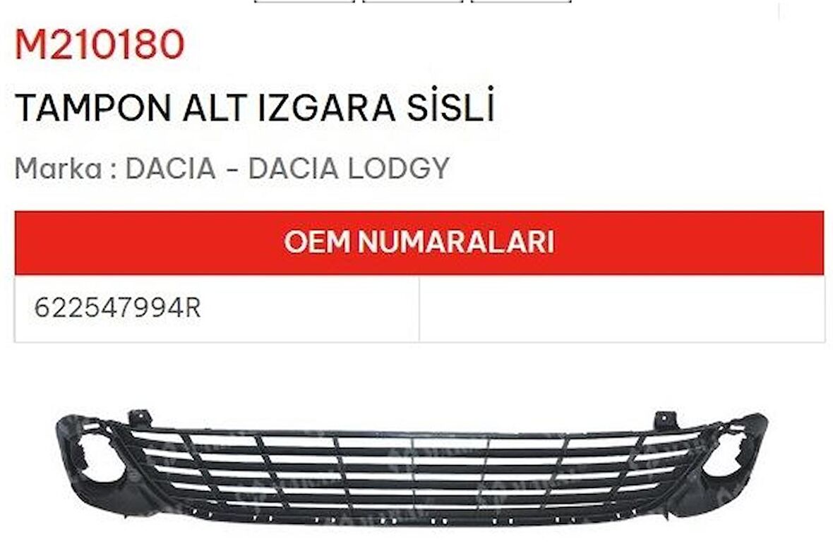 Dacia Lodgy Ön Tampon Izgarası Sisli 622547994R GNS M210180 GOLD