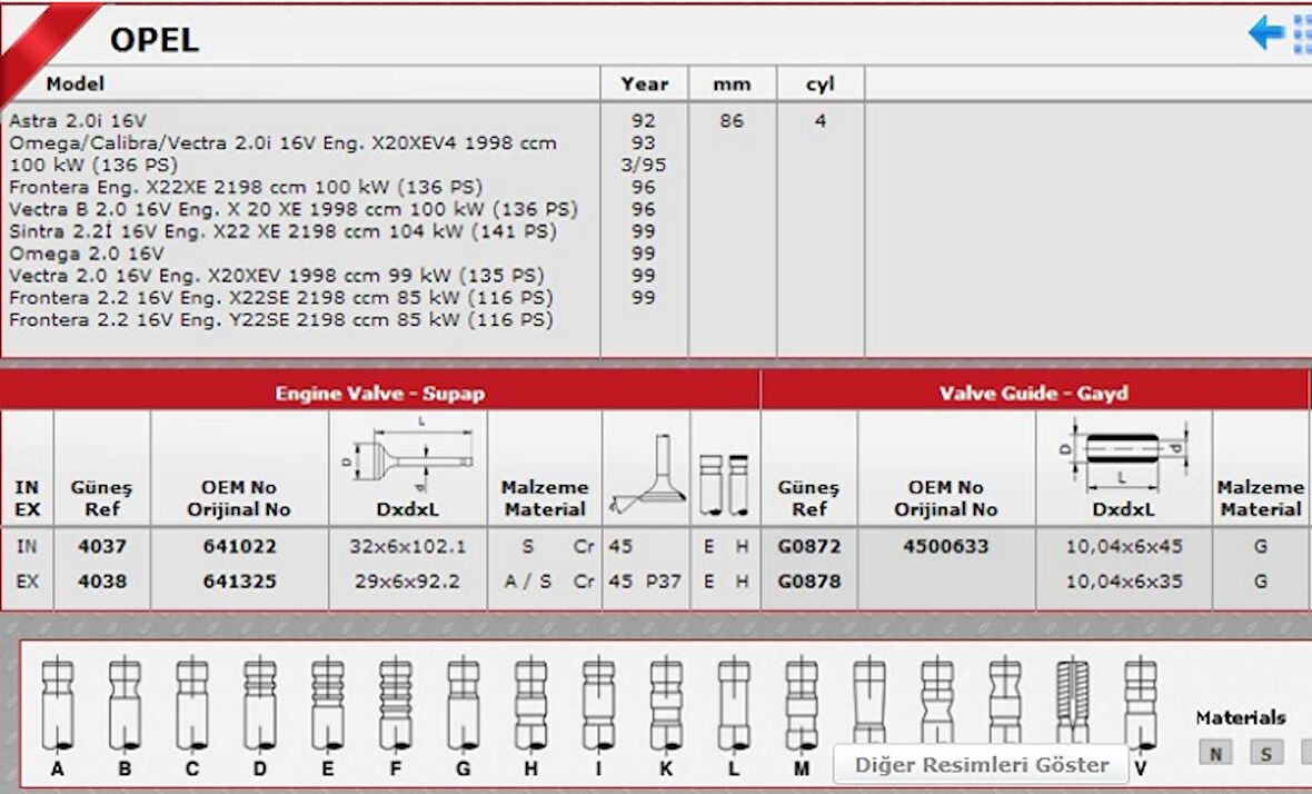 SİBOP GAYDI G0872 G0878 IN 8 EX 8 VECTRA 2.0 16V 4500633 GOLD