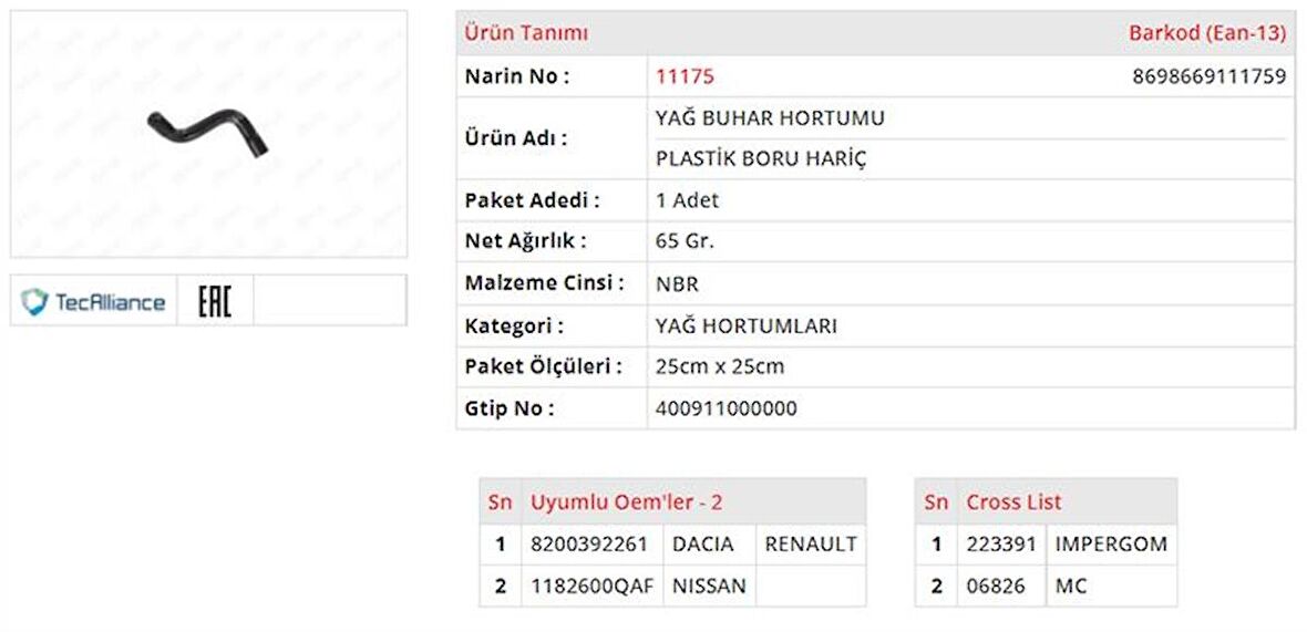 TURBO GERI DÖNÜS VALFI HORTUMU PLASTIK PARÇA HARIÇ DA CIA SANDERO I 1.5 DCI DACIA LOGAN I 1.5 DCI DACIA DUSTER 1.5 DCI RENAULT TWINGO II / CLIO II 1.5 DCI RENAULT SYMBOL = THALIA / KANGOO I 1.5 DCIREN