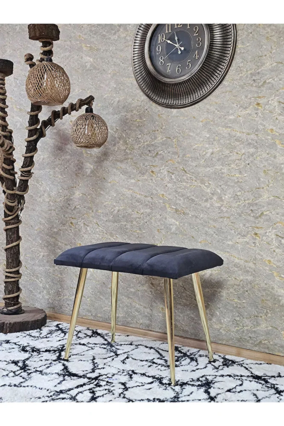 Gold Sivriltme Ayaklı 60 cm Puf Bench - Puf - Bench - Oturak - Mutfak Oturağı - Antre Oturağı Füme Renk 60 x 40 Boyut/Ebat