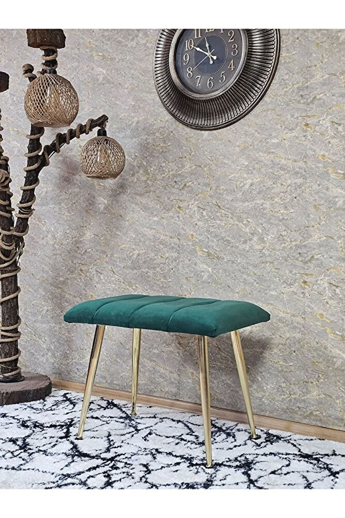 Gold Sivriltme Ayaklı 60 cm Puf Bench - Puf - Bench - Oturak - Mutfak Oturağı - Antre Oturağı Yeşil Renk 60 x 40 Boyut/Ebat