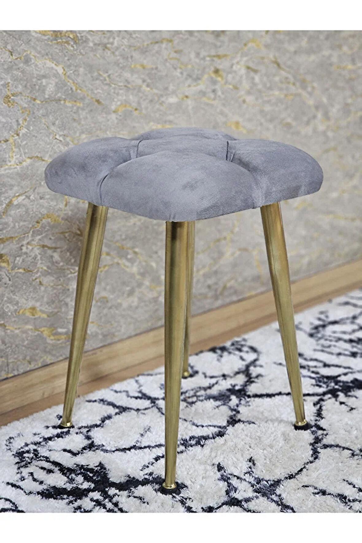 Kare Gold Kaplama Konik Ayaklı Tabure - Oturak - Bar Taburesi - Ayaklı Tabure Gri Renk 33 x 48 Boyut/Ebat