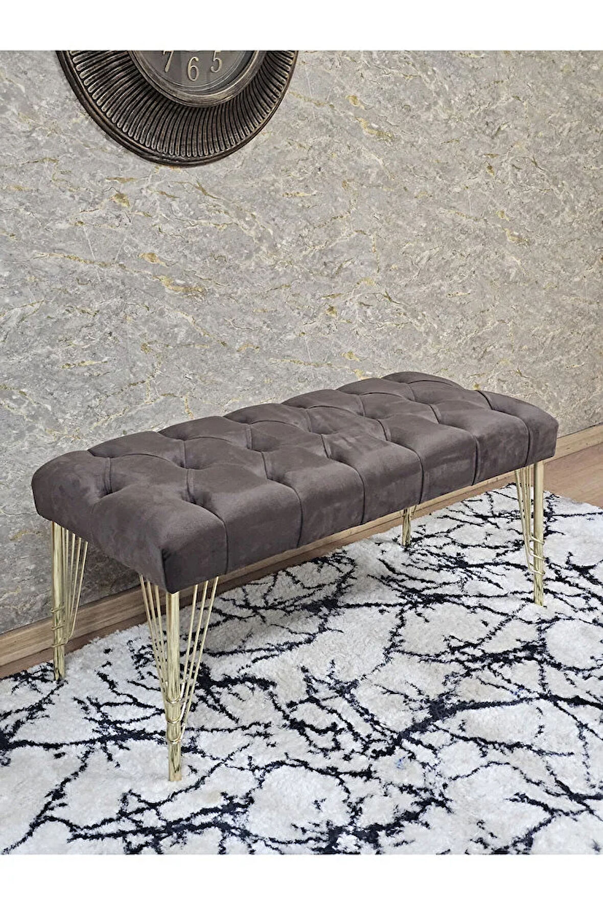 Gold Tel Ayaklı 90 cm Puf Bench - Puf - Bench - Kasalı Oturak - Oturak - Yatak Ucu Puf Kahverengi Renk 90 x 40 Boyut/Ebat