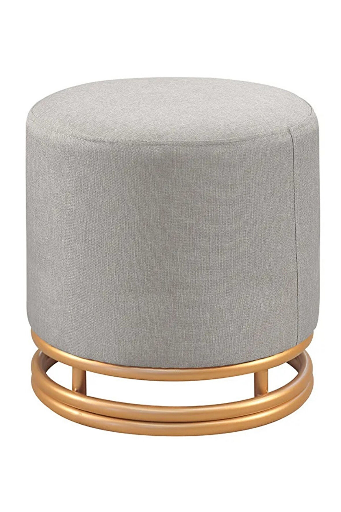 Nuvi Puf Gold Metal Çerçeveli  Keten Çok Amaçlı Dekoratif Oturak, Makyaj Oturağı,Montajsız Puf Bench