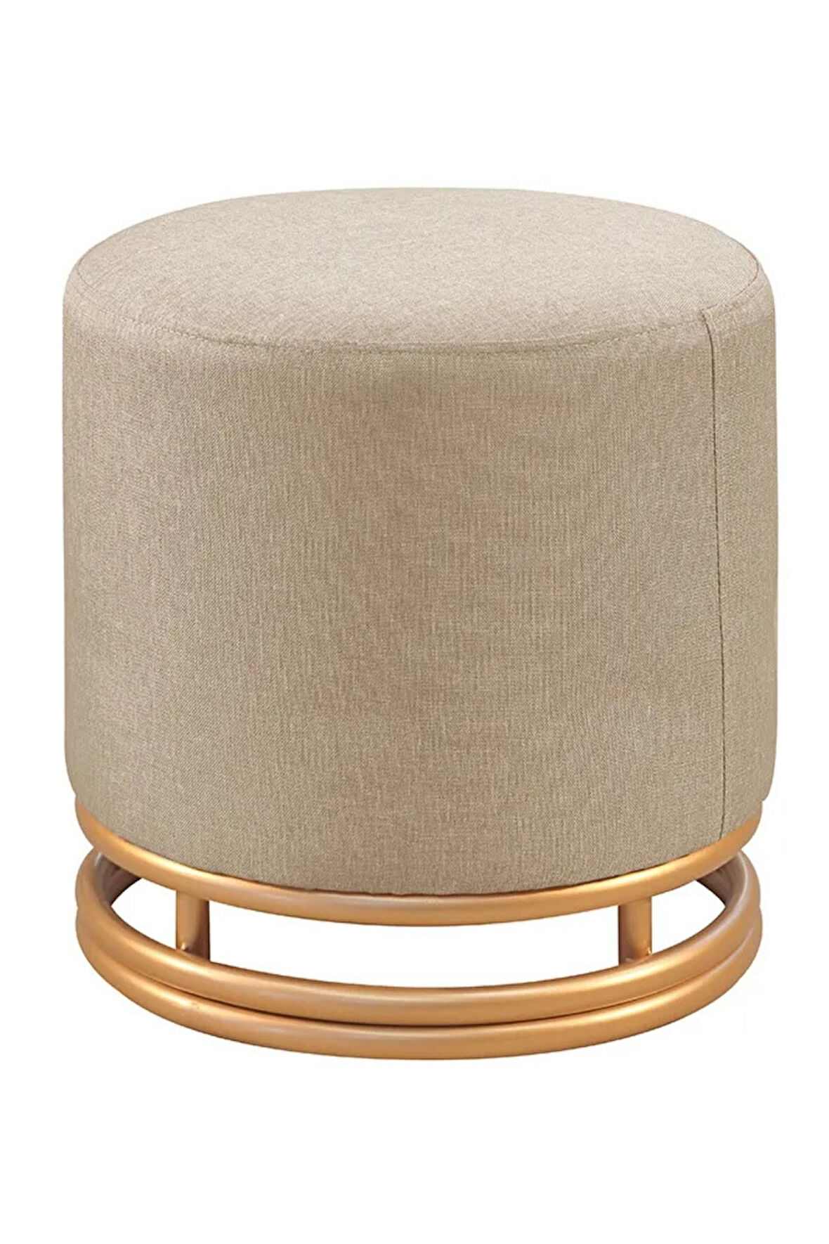 Nuvi Puf Gold Metal Çerçeveli  Keten Çok Amaçlı Dekoratif Oturak, Makyaj Oturağı,Montajsız Puf Bench