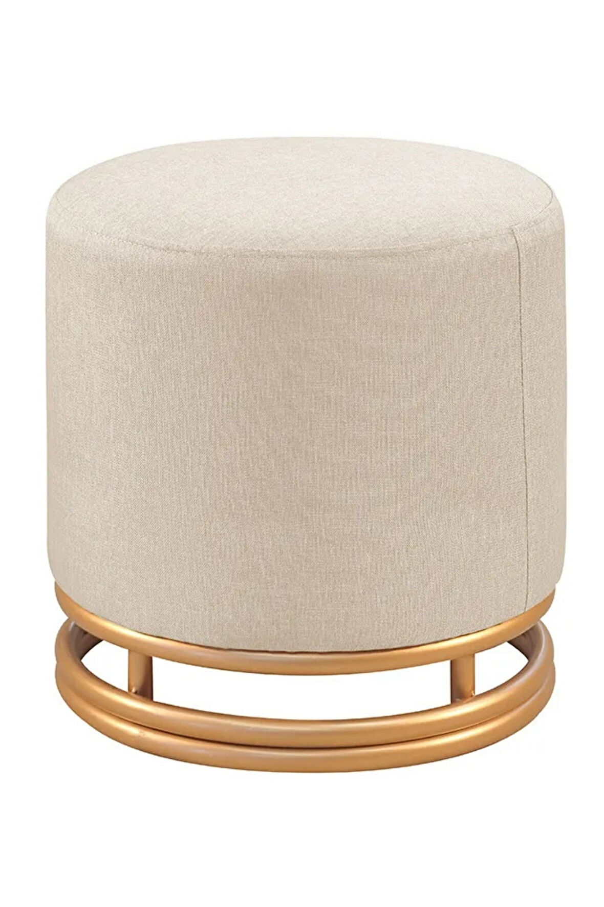 Nuvi Puf Gold Metal Çerçeveli  Keten Çok Amaçlı Dekoratif Oturak, Makyaj Oturağı,Montajsız Puf Bench