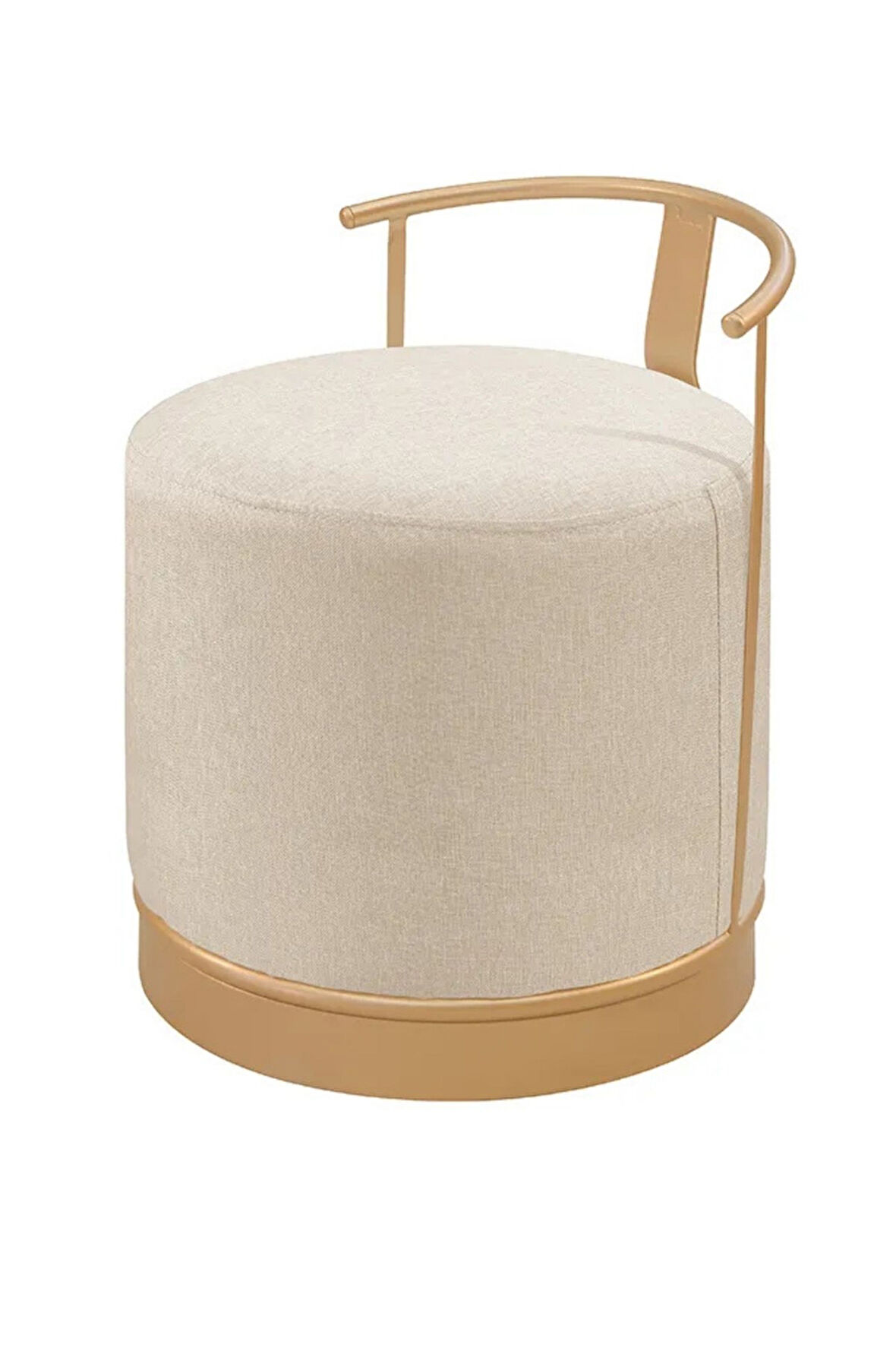 Pufi Puf Gold Metal Çerçeveli  Keten Çok Amaçlı Dekoratif Oturak, Makyaj Oturağı,Montajsız Puf Bench