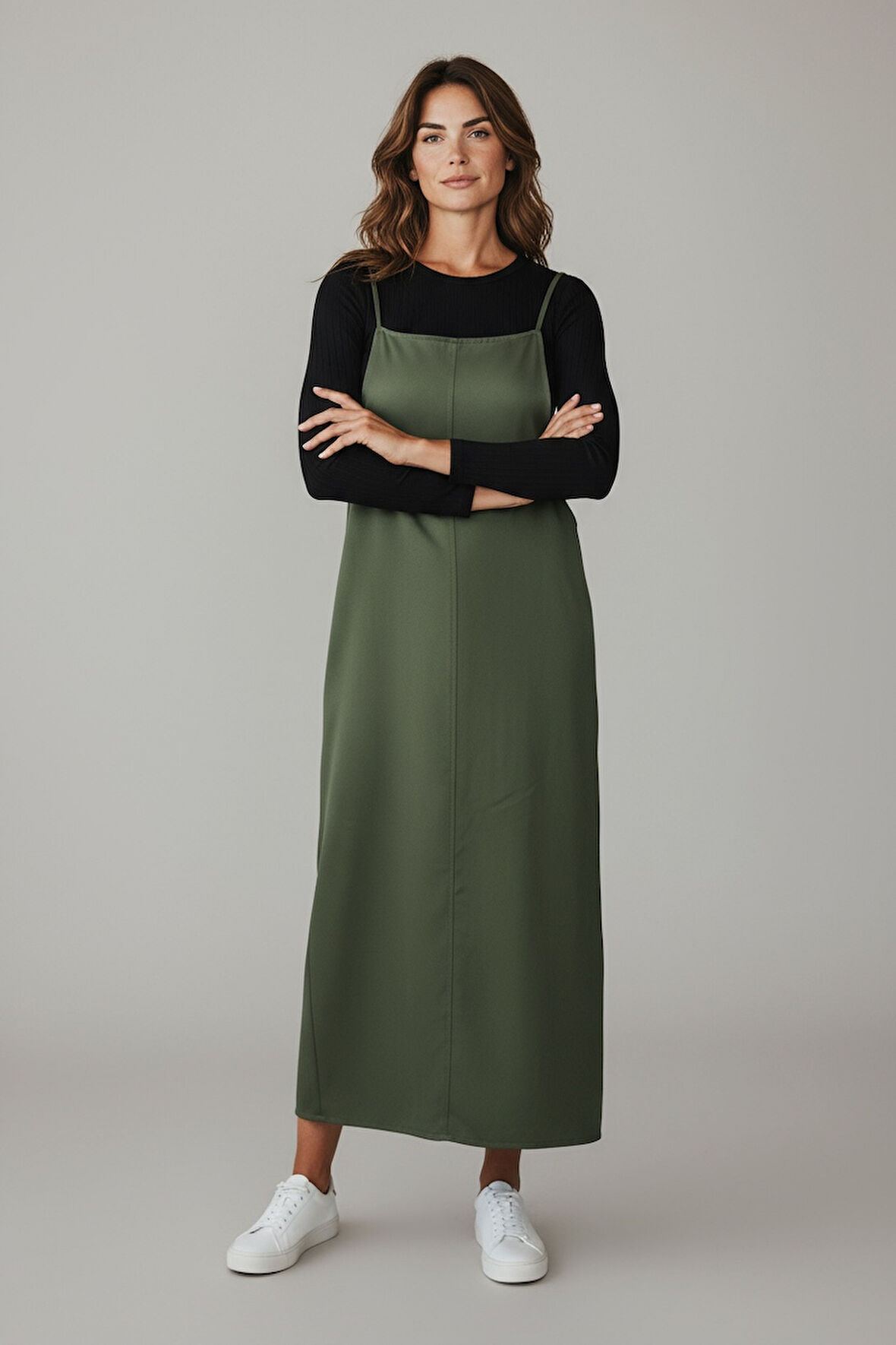 KADIN AYARLANABİLİR İP ASKILI DABIL KUMAŞ ELBİSE