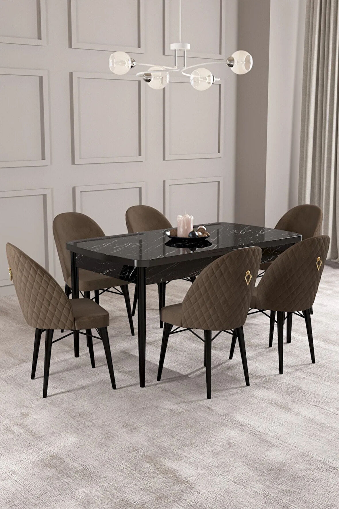 Arya Meşe Desen 80x132 MDF Açılabilir Yemek Masası Takımı 6  Sandalye