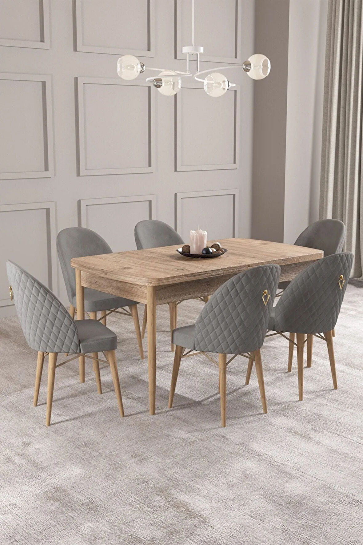 Calvin Atlantik 80x132 MDF Açılabilir Mutfak Masası Takımı 6  Sandalye