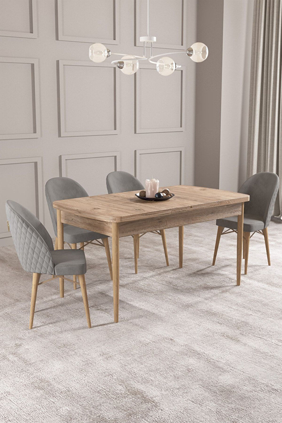 Calvin Atlantik 80x132 Açılabilir Mdf Masa Yemek Odası Takımı, Mutfak Takımı 4 Adet Sandalye