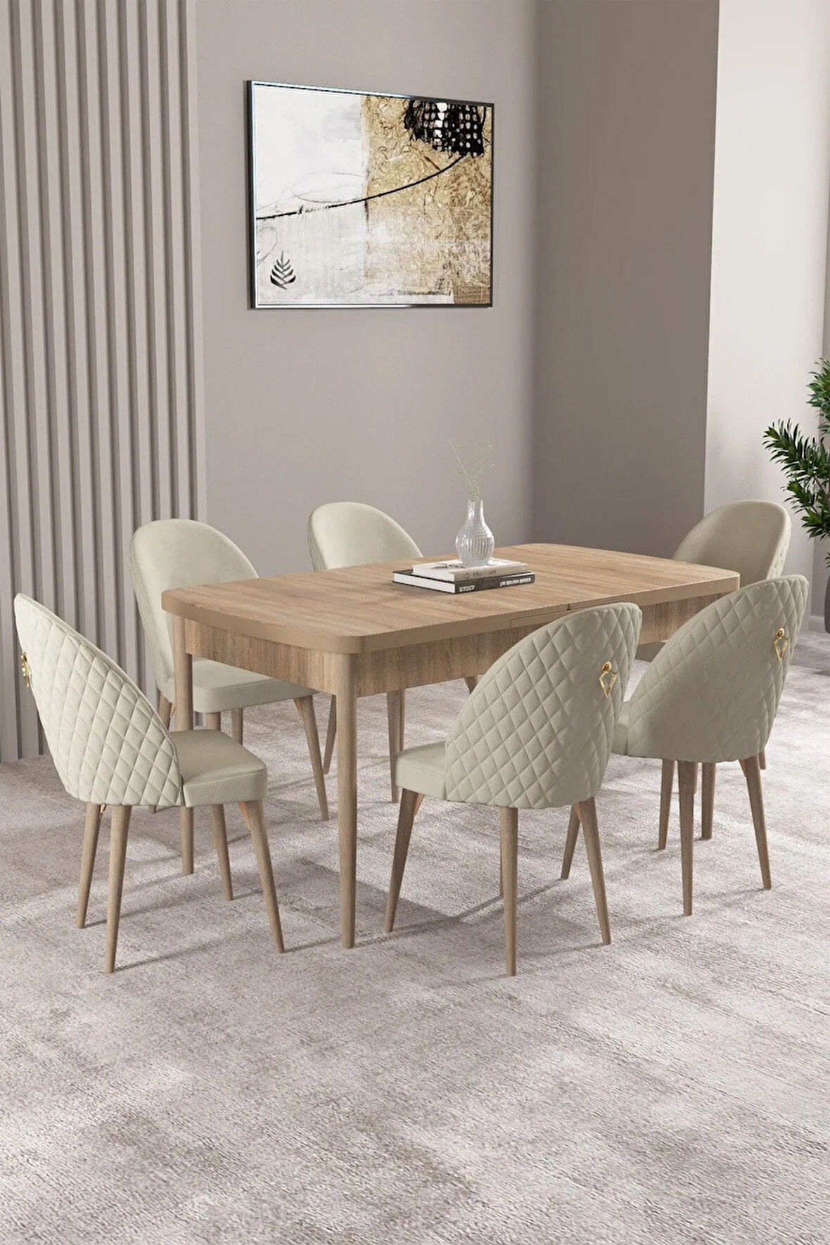 Clara Beyaz Mermer Desen 80x132 Açılabilir Mutfak Masası Takımı 4  Sandalye