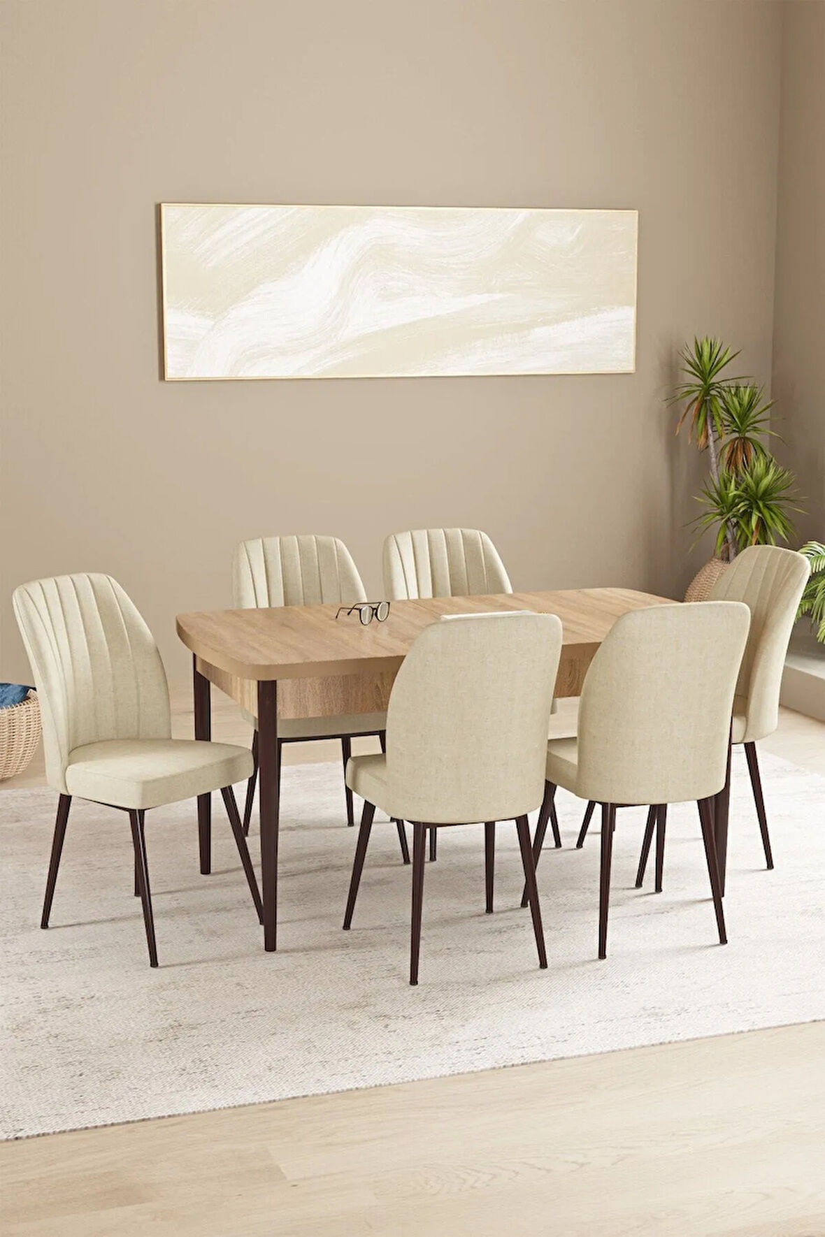 Clara Meşe Desen 80x132 Açılabilir Mutfak Masası Takımı 4  Sandalye