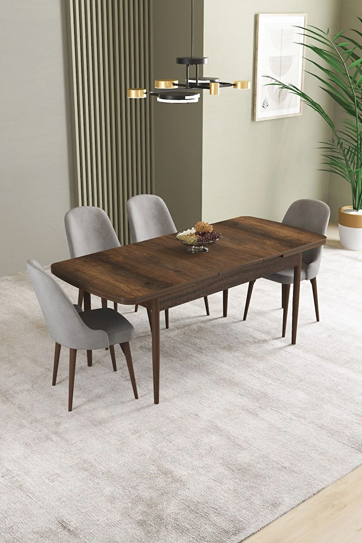 Ikon Barok Desen 80x132 MDF Açılabilir Yemek Masası Takımı 4  Sandalye