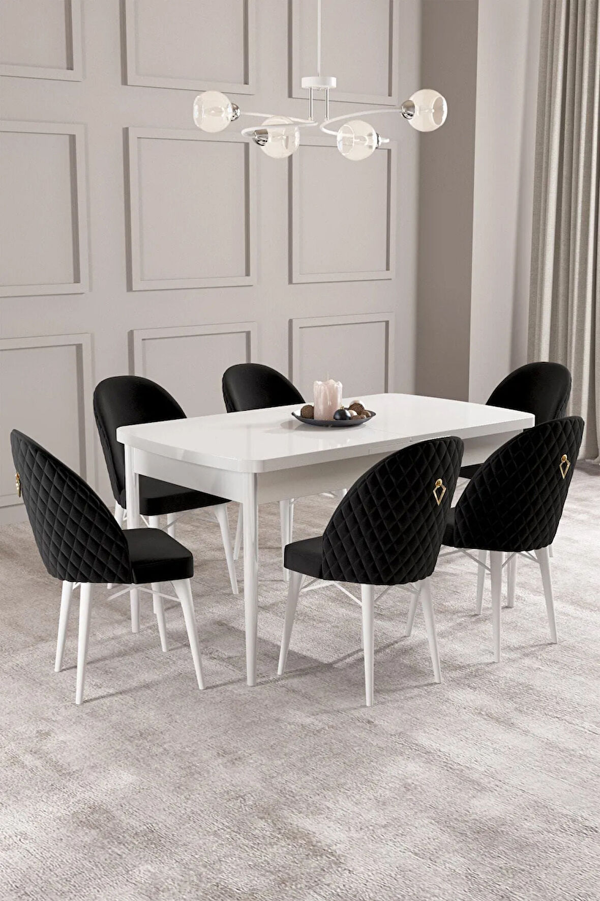 Ikon Beyaz 80x132 MDF Açılabilir Yemek Masası Takımı 4  Sandalye