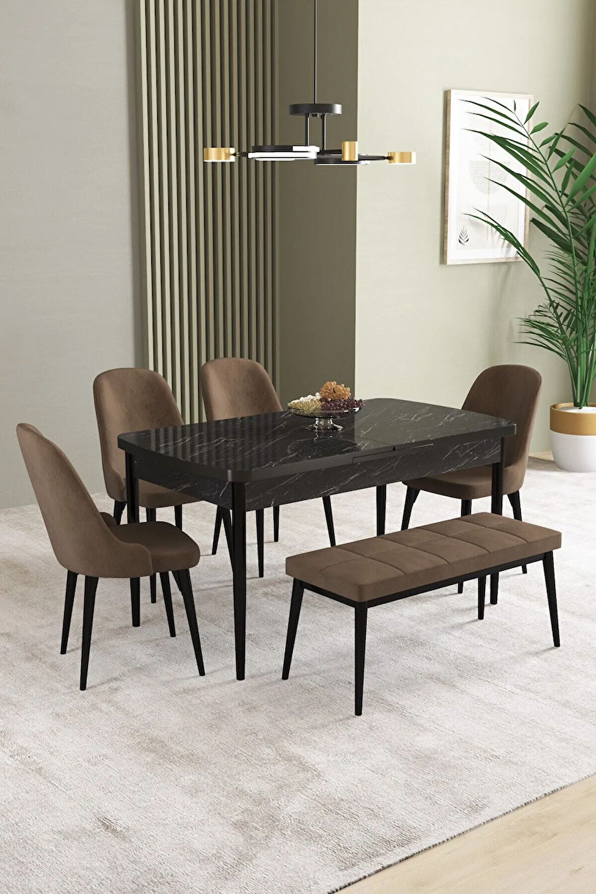 Ikon Meşe Desen 80x132 MDF Açılabilir Yemek Masası Takımı 4  Sandalye