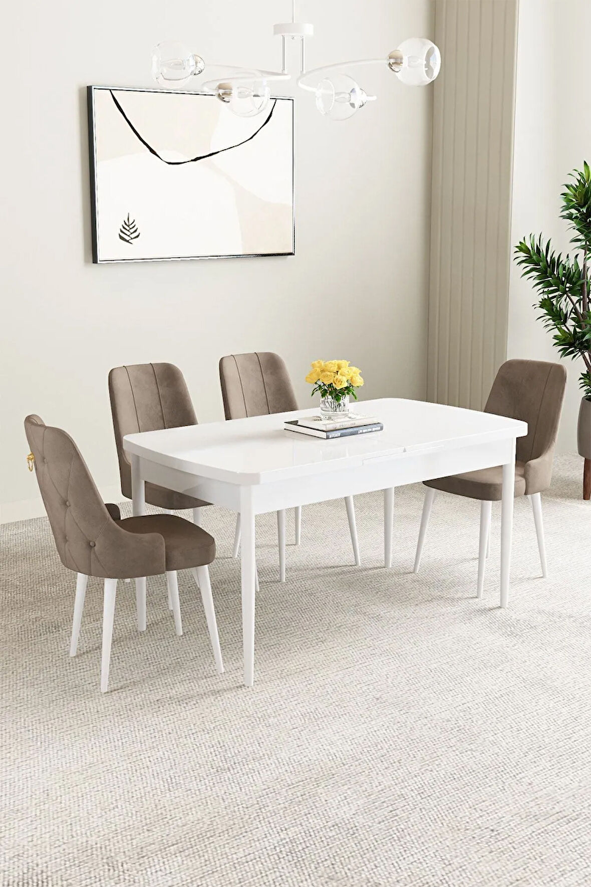 Mabel Barok Desen 80x132 Açılabilir Yemek Odası Takımı 4  Sandalye