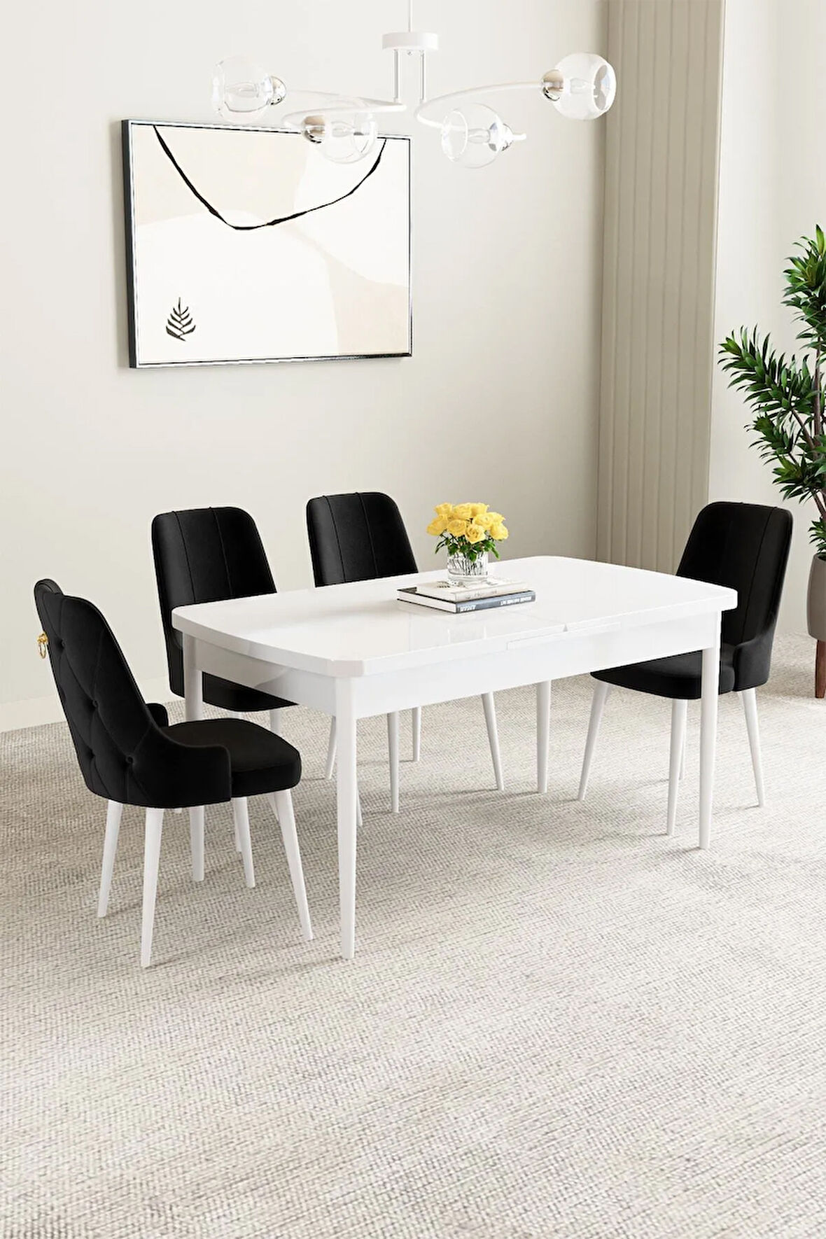 Mabel Meşe Desen 80x132 Açılabilir Yemek Odası Takımı 4  Sandalye