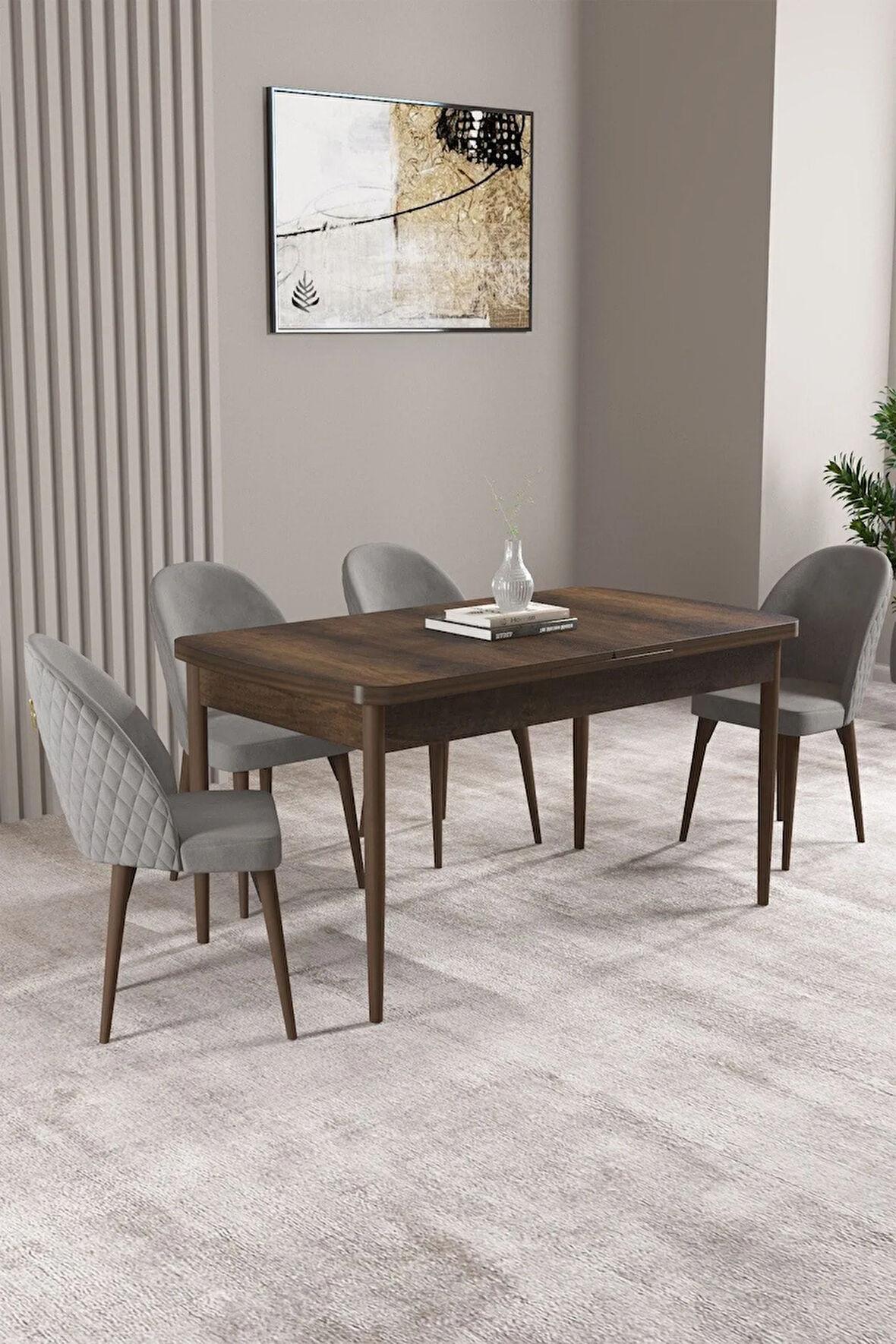 Milas Barok Desen 80x132 MDF Açılabilir Mutfak Masası Takımı 4  Sandalye