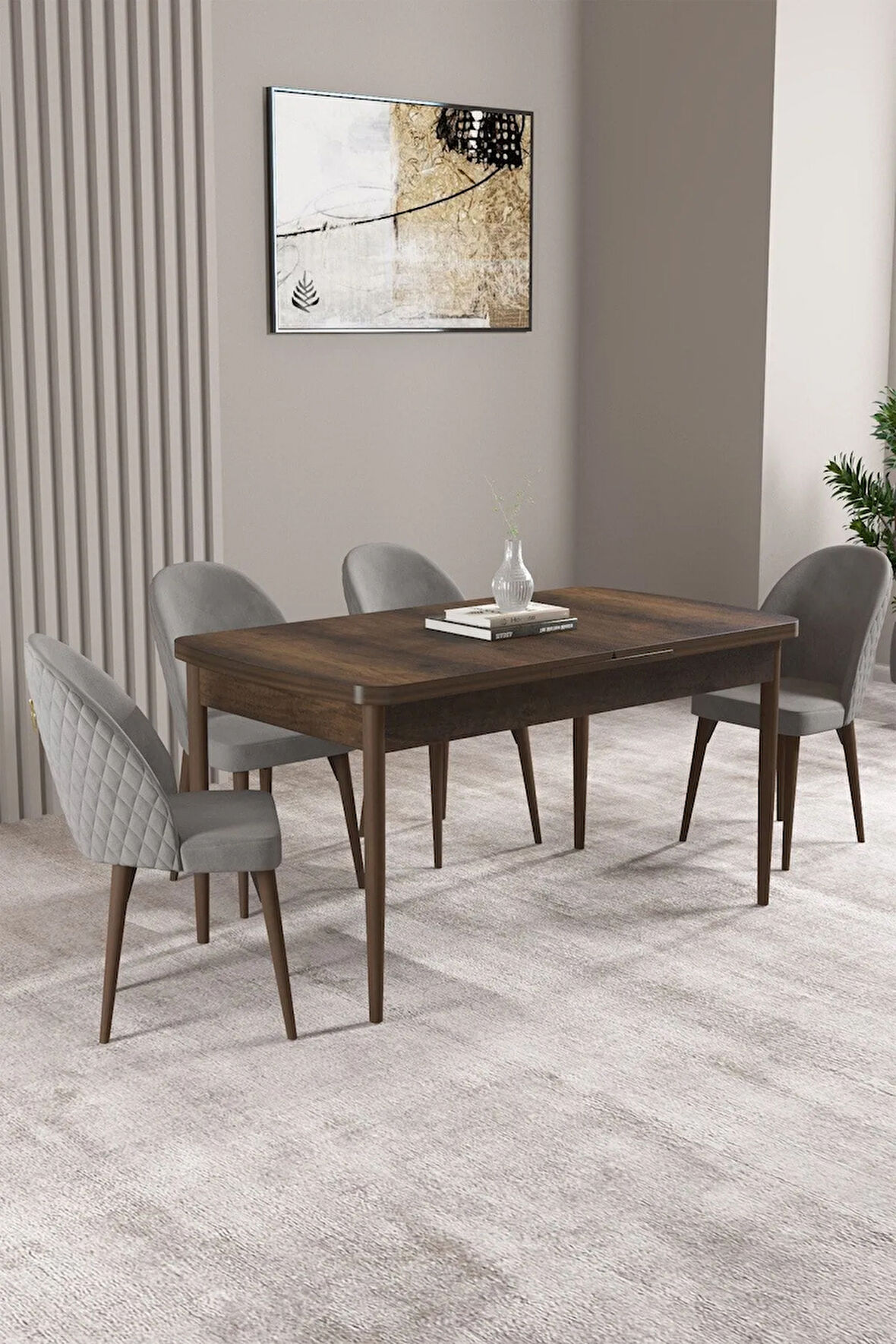 Milas Barok Desen 80x132 MDF Açılabilir Yemek Masası Takımı 4  Sandalye