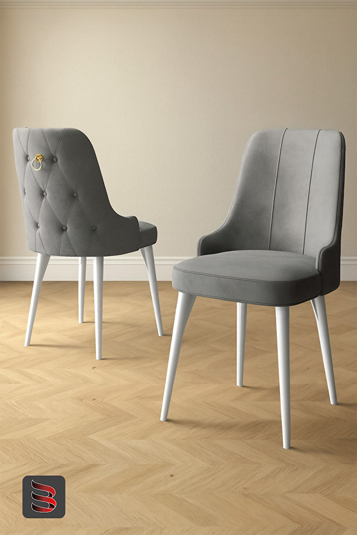 Esa 2 Adet Babyface Kumaş, Beyaz Metal Ayaklı, Mutfak ve Yemek Odası Sandalyesi