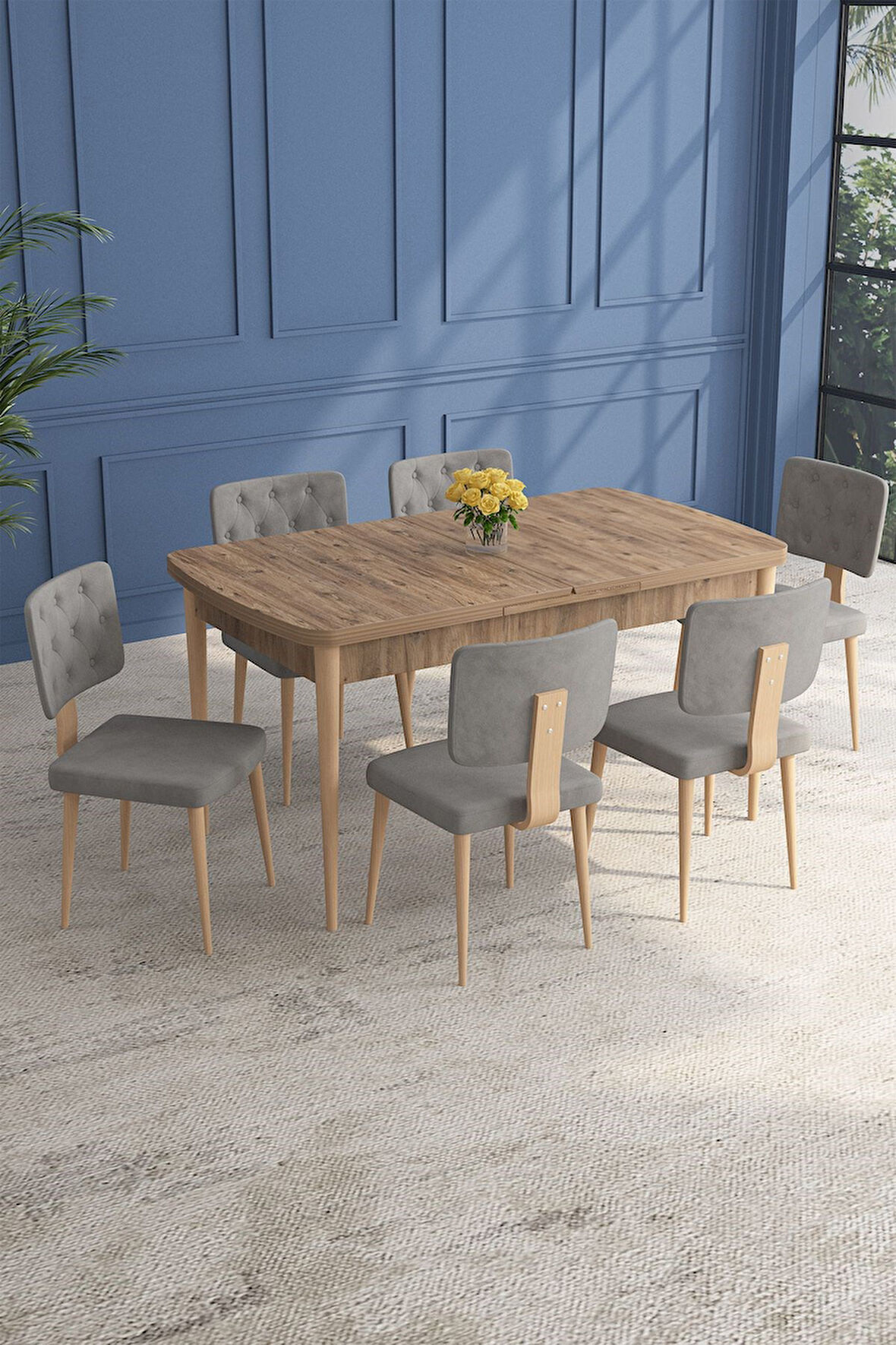 Lars Atlantik 80x132 Açılabilir Mdf Masa Yemek Odası Takımı,Mutfak Takımı 6 Adet Sandalye