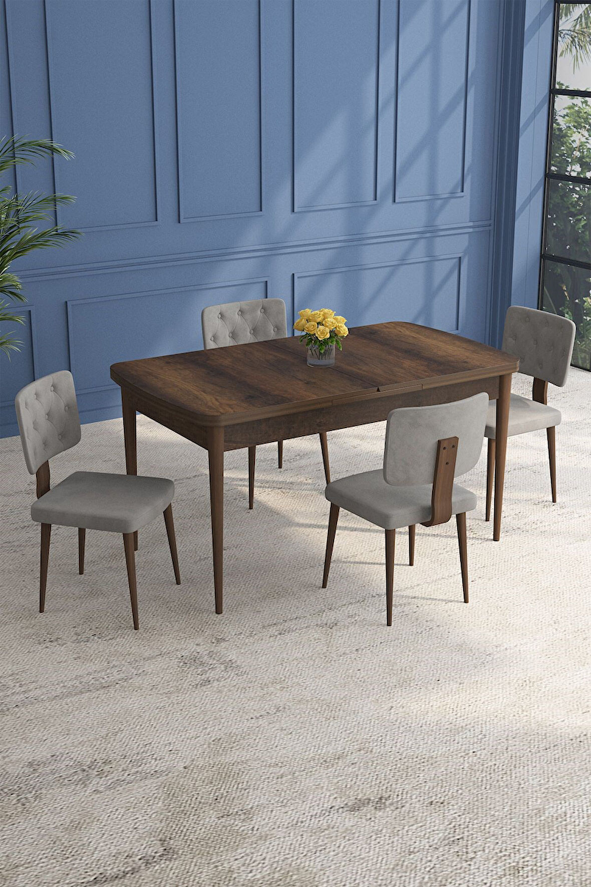 Lars Barok 80x132 Açılabilir Mdf Masa Yemek Odası Takımı,Mutfak Takımı 4 Adet Sandalye