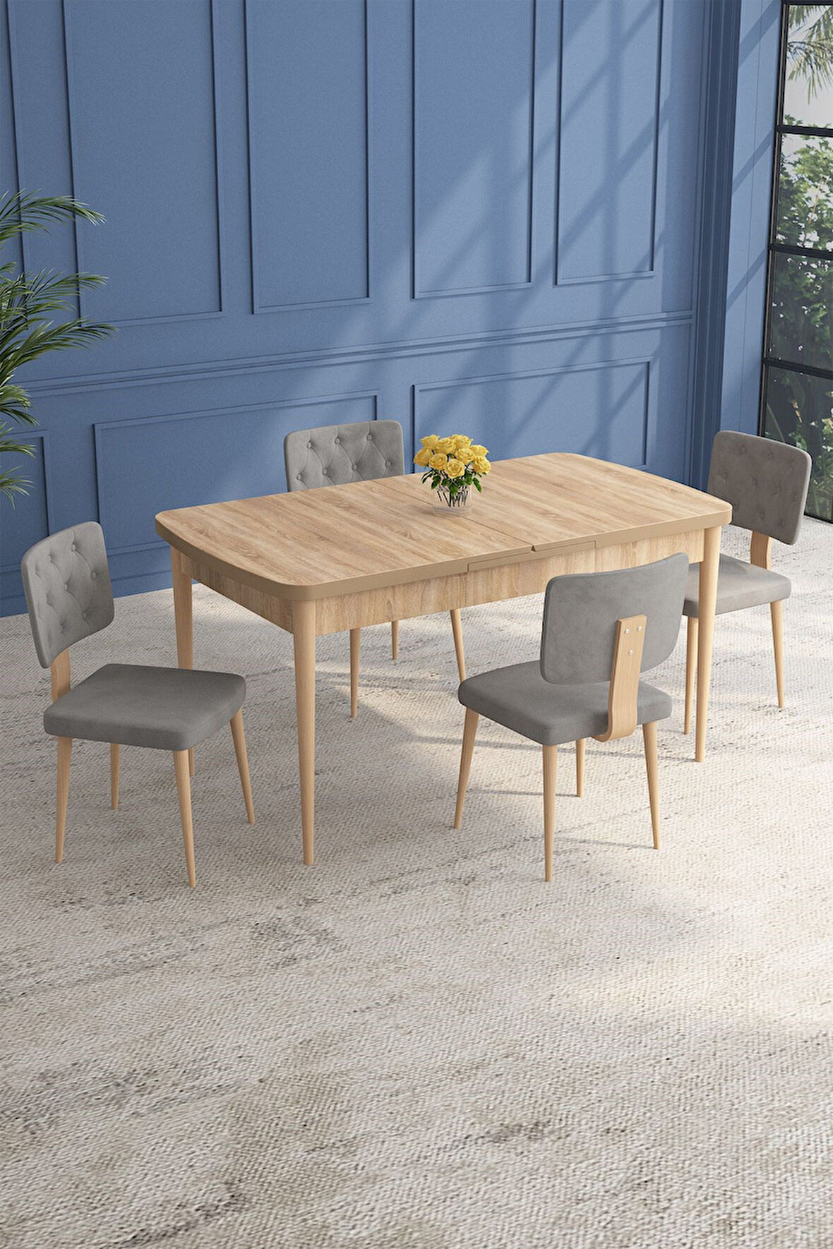 Lars Meşe 80x132 Açılabilir Mdf Masa Yemek Odası Takımı,Mutfak Takımı 4 Adet Sandalye