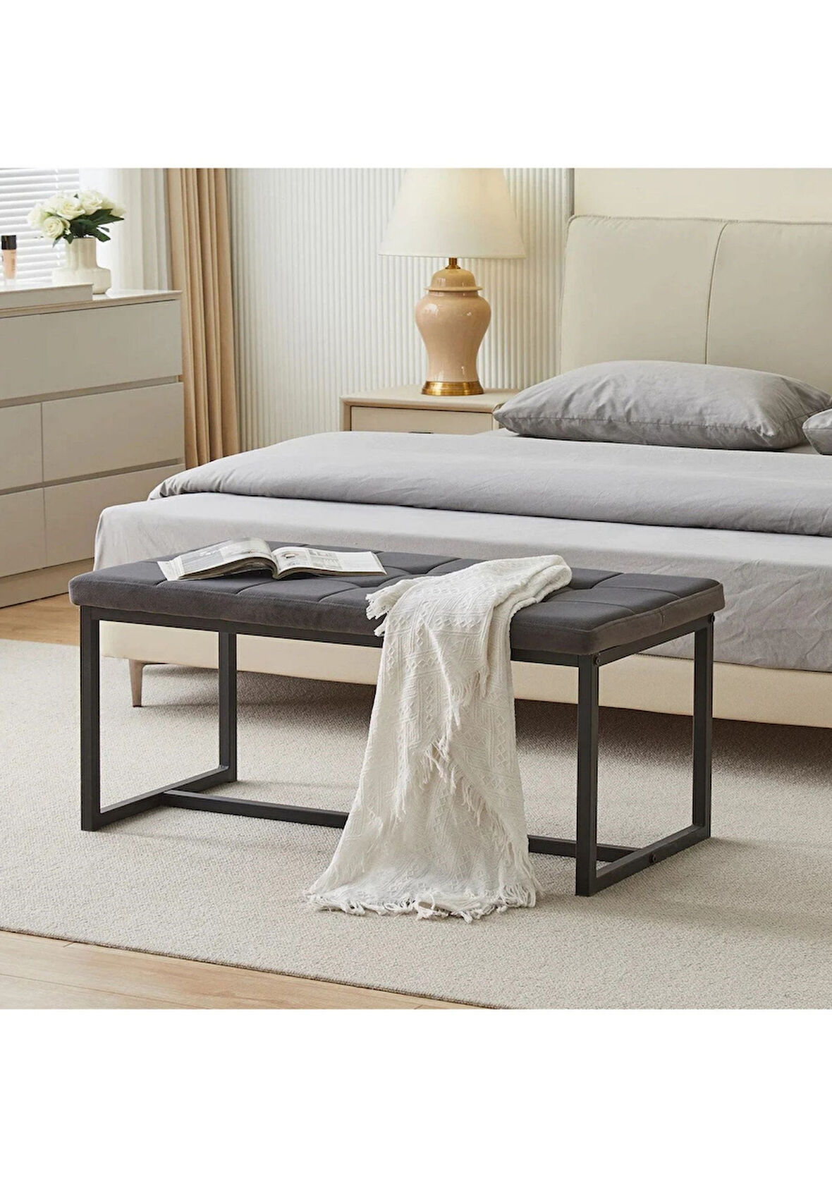  Silla Modern Metal Ayaklı Bench