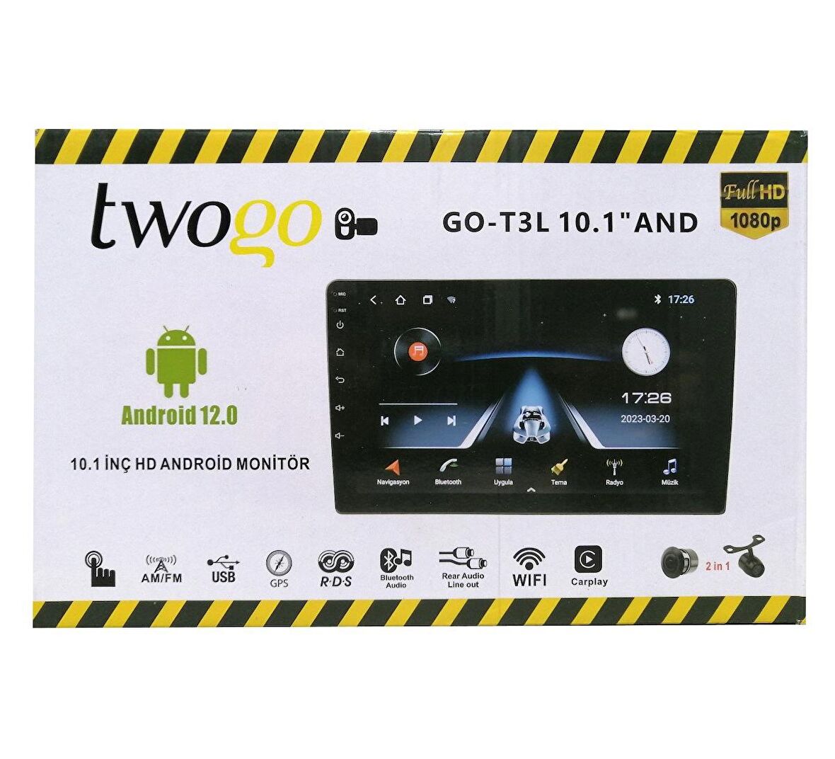 Twogo 10.1” İnç Android 12.0 İşletim Sistemli Multimedya 2GB-32GB Carplay İnce Kasa HD Monitör 4*60W