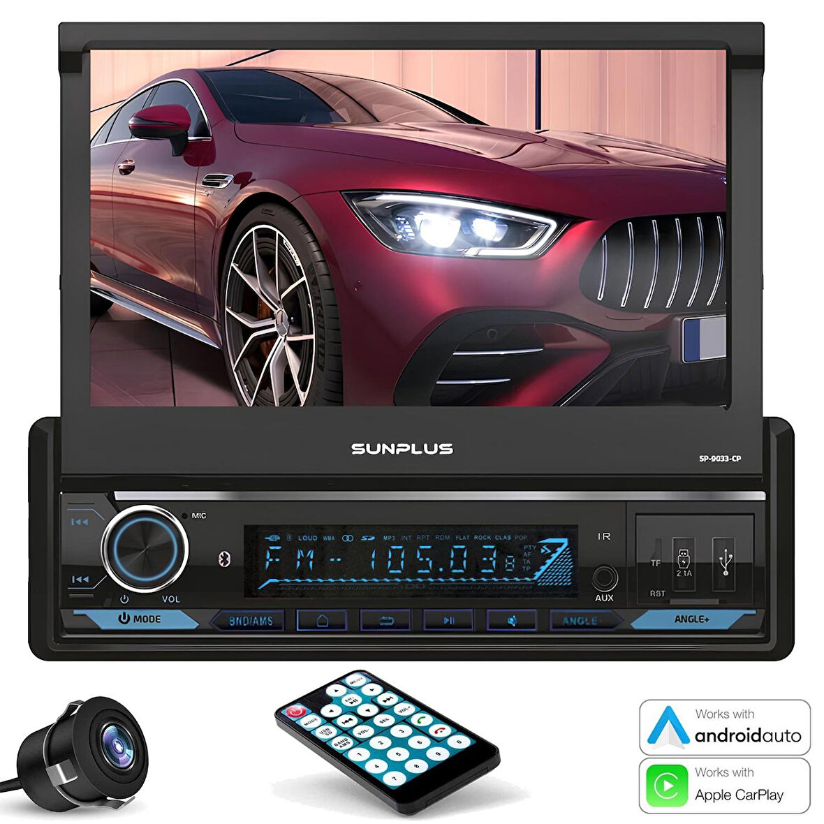 SUNPLUS HITECH SP-9033CP Android Indash Teyp 7 İnç 4X55 Watt Carplay Android Auto BT/USB/SD/FM Radyo