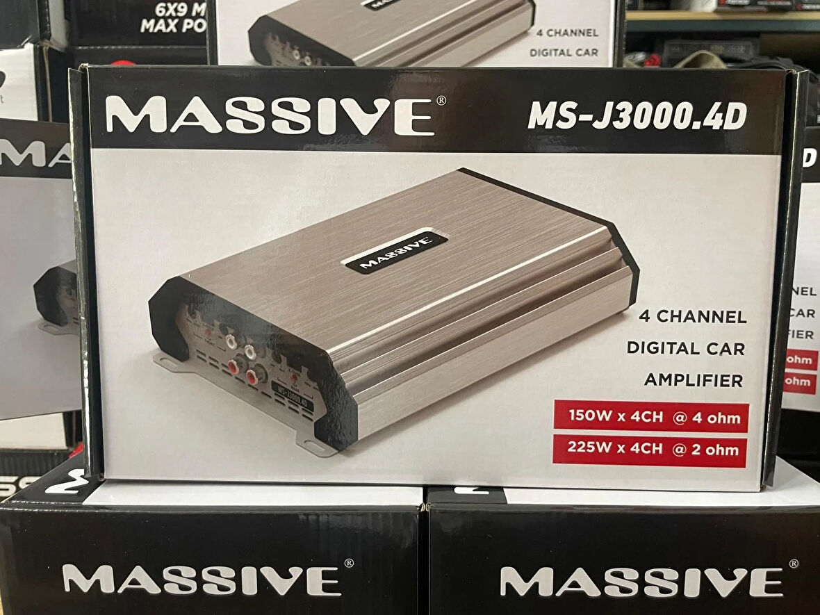 Massive MS-J3000.4D 4 Kanal Amfi Özel Seri 4 Ohm 4X150W Rms 2 Ohm 4X225W RMS