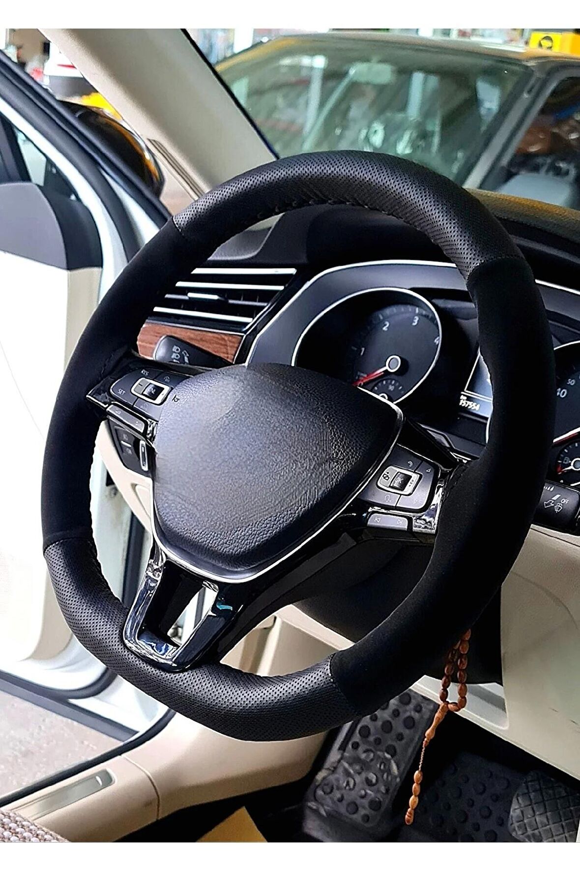 Renault 11 Uyumlu Dikmeli Direksiyon Kılıfı Noktalı-alkantara Siyah